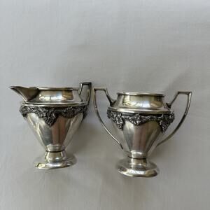 Vintage Norman Silver Co. Reproduction Silverplate Creamer & Sugar Set Grapevine